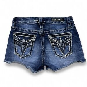Vigoss‎ Heritage Mini Blue Denim Mid Rise Shorts Sequin 3.5" Inseam Women's Sz 6